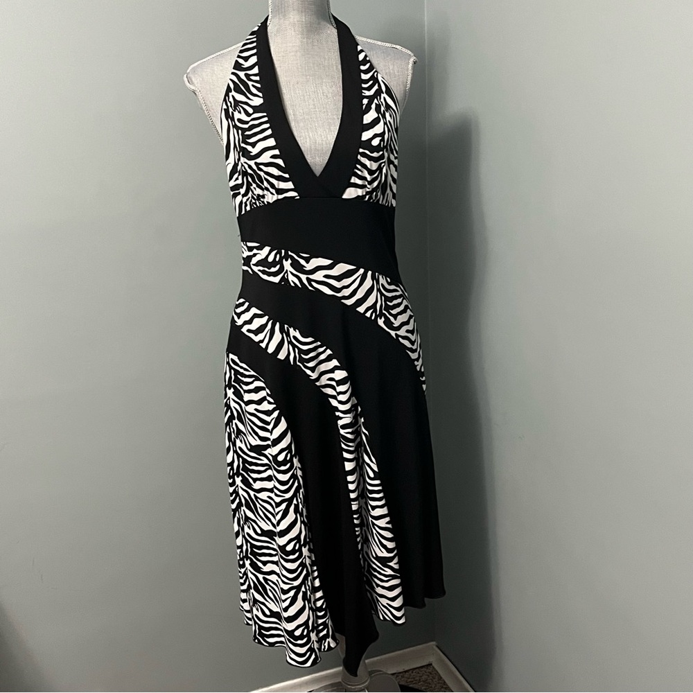 JOSEPH RIBKOFF halter cocktail dress size 10 wedding guest black and white